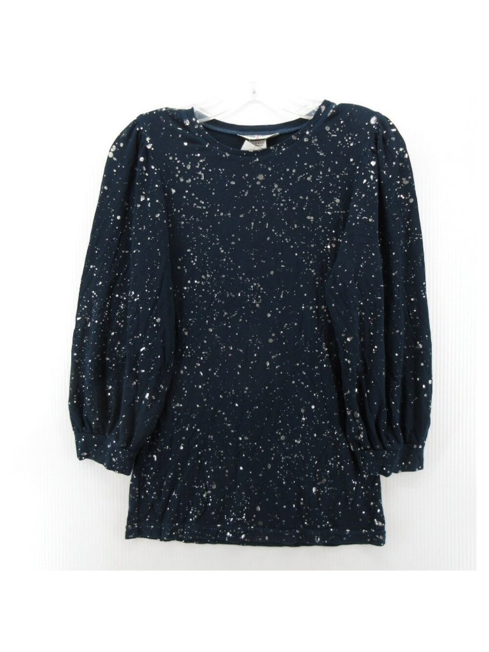 Hard Tail Forever Top Medium Blouse Silver Paint Splatter Puff Sleeve